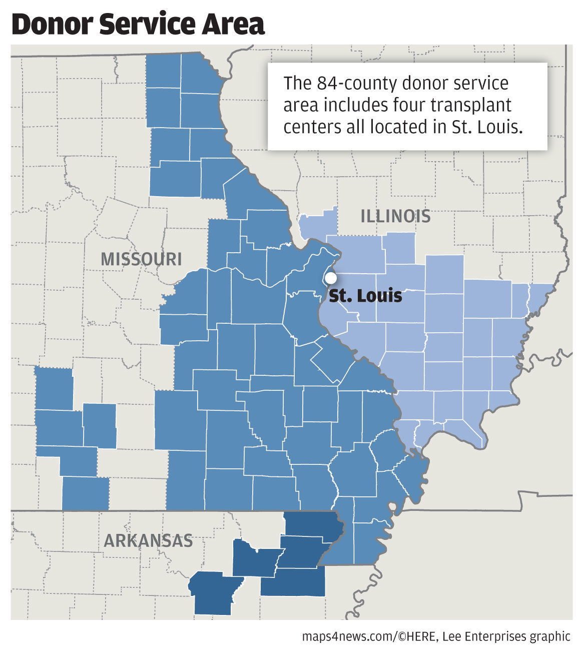 Map of the donor service area